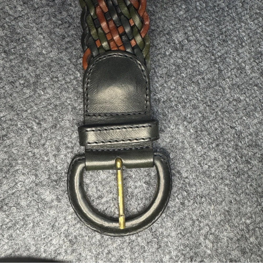 Abercrombie & Fitch Woven Leather Belt Braided Brown Green Y2K Boho M
